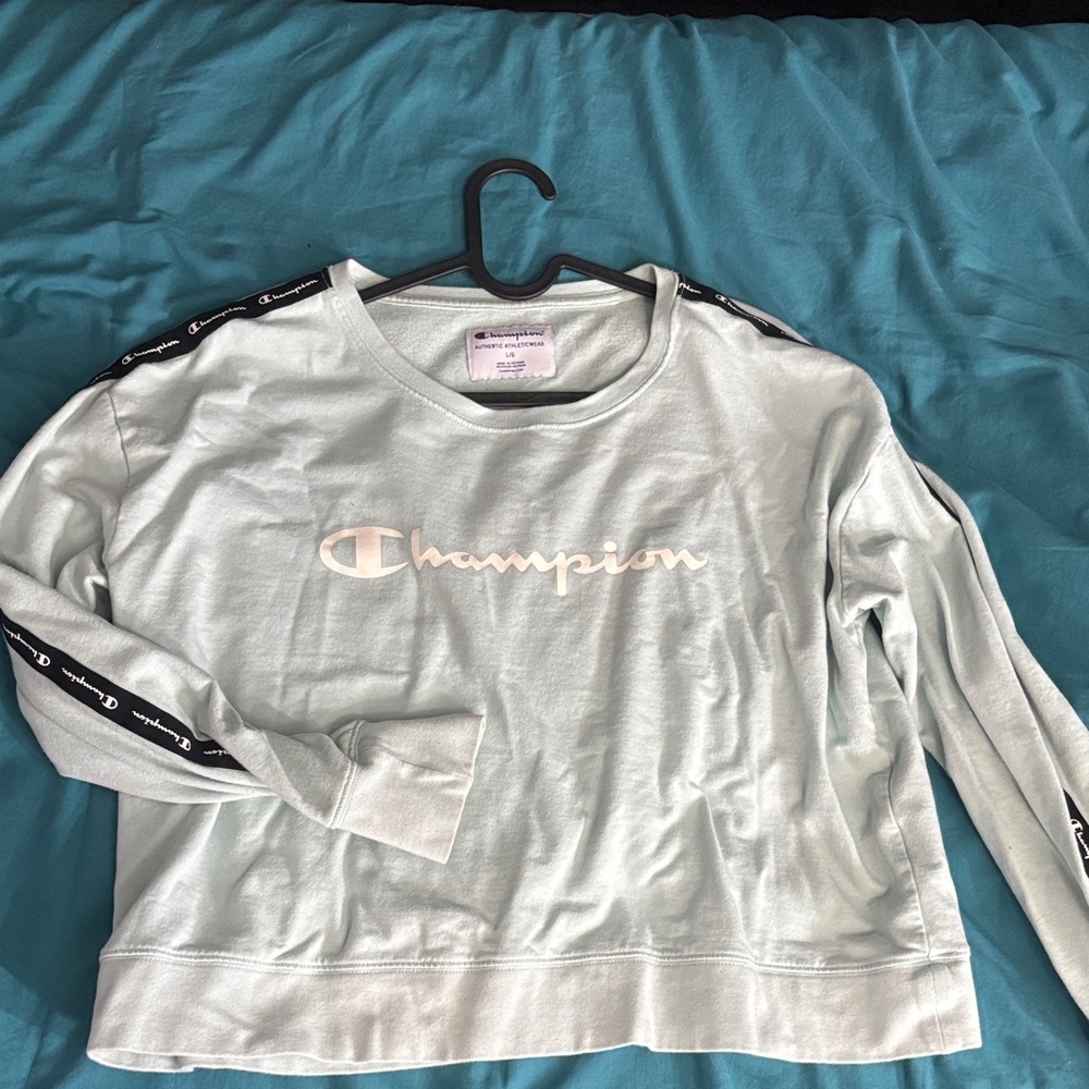 Champion Pastel Mint Crewneck Sweatshirt with Black Logo Trim